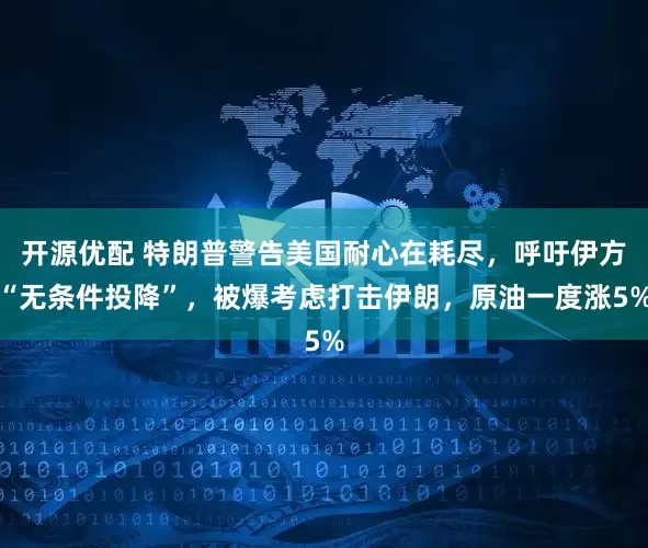 开源优配 特朗普警告美国耐心在耗尽，呼吁伊方“无条件投降”，被爆考虑打击伊朗，原油一度涨5%